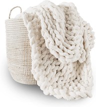 Adyrescia Chunky Knit Blanket Throw | 100% Hand Knit With, 50&quot;X60&quot;, Cream White - £62.34 GBP
