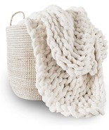 Adyrescia Chunky Knit Blanket Throw | 100% Hand Knit With, 50&quot;X60&quot;, Crea... - £50.99 GBP