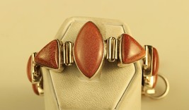 Vtg Sterling Signed 925 Rare Heavy Goldsand Gemstone Panel Link Bracelet 7 1/2 - £97.78 GBP