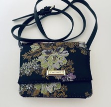 Tahari Ladies Purse Shoulder Bag Black Floral Flower Embroidered 5 by 7 Inches - £18.04 GBP