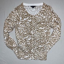 GAP Leopard Animal Cheetah Cardigan Sweater Womens Medium Lightweight Wh... - $26.73