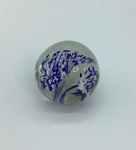Vtg Art Glass Paperweight Orb Cobalt Blue White Confetti Trumpet Lily lilies - £13.96 GBP
