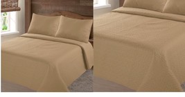 GOLD NENA SOLID CLOSOUT QUILT BEDDING BEDSPREAD COVERLET PILLOW CASES SET - £45.47 GBP