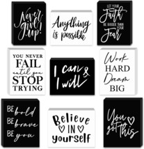 9 Pieces Mini Inspirational Wooden Signs Office Desk Decor For, Black, White - £31.16 GBP