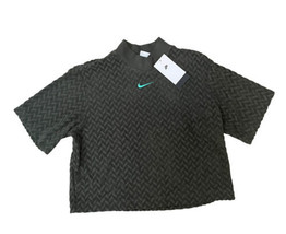 NEW Nike Cropped Mock Neck T-Shirt Top Grey Textured Terry Cloth Women&#39;s Small - £25.56 GBP