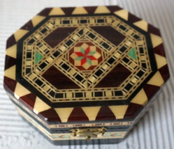 Vintage Lacquered Wood Marquetry Trinket Box Hand Made Recuerdo de Granada Spain - £33.45 GBP