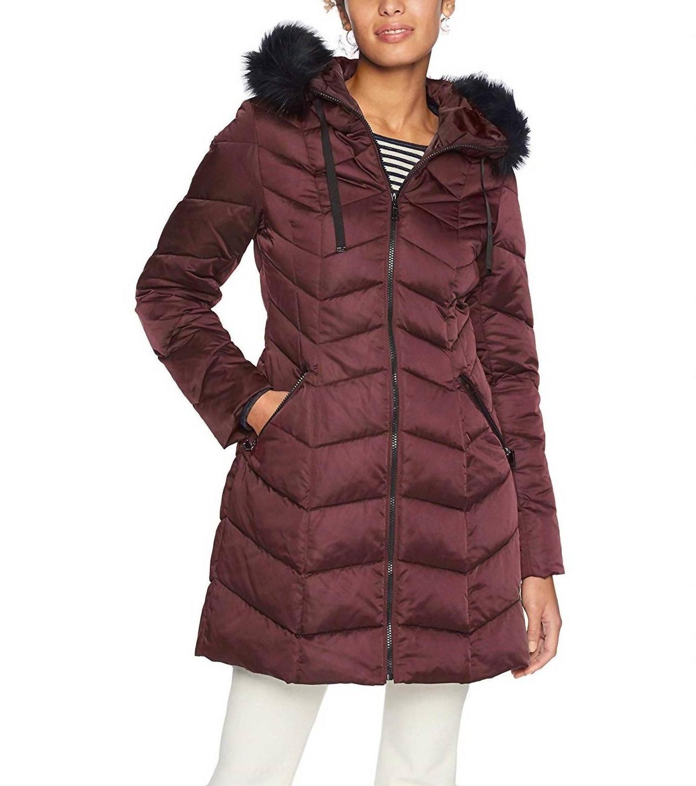 T Tahari gwen faux fur hood down puffer jacket long coat size S - $104.94