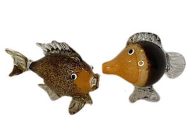 HAND BLOWN ART GLASS DECOR TROPICAL &amp; PUFFER FISH ORANGE BROWN NAUTICAL ... - £33.62 GBP