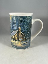 Thomas Kinkade Illustrated Coffee Mug - Christmas Retreat, Snowy Log Cabin - $11.88