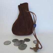 Vintage Brown Suede Boho Pouch Satchel with Drawstring Closure 1970&#39;s - £25.28 GBP
