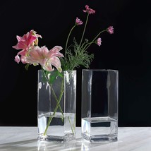 Kmwares 2 Pcs. Set Of 3&quot; X 9&quot; Decorative Tall Sq. Vases In Clear Glass For Home - £28.66 GBP