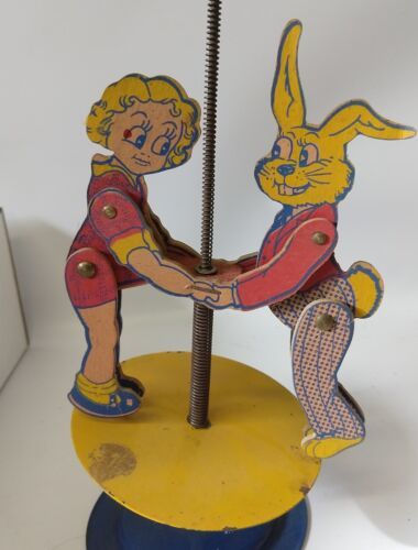 Chein Vintage Toy Patent Pending Rabbit and Girl dancing toy. - $105.00