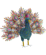 Multicolor Beaded Peacock Sculpture – Handmade Haitian Art Decor. - $93.80