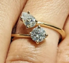 CZ AAA+0.5 Carat Double Stone Engagement Pear and Brilliant Cut Moissanite  Ring - £90.95 GBP