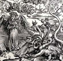 Seven Headed Dragon Apocalypse Albrecht Durer 1950 Religious Art Print DWX4D - £31.96 GBP