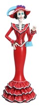 Red Dressed Fashionista Senorita Skeleton Lady Rosa With Blue Handbag Figurine - £24.12 GBP