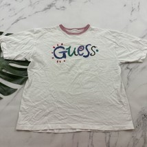 Guess Womens Vintage T-Shirt Size L White Stripe Crewneck Oversize 90s y2k - £17.79 GBP