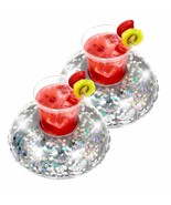 Pool Candy Holographic Glitter Inflatable Drink Floats in Silver (Set of 2) - $28.05 CAD
