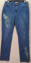 Martha Stewart Jeans Women Petite 6 Blue Denim Cotton Pocket Embroidered Peacock - £14.48 GBP