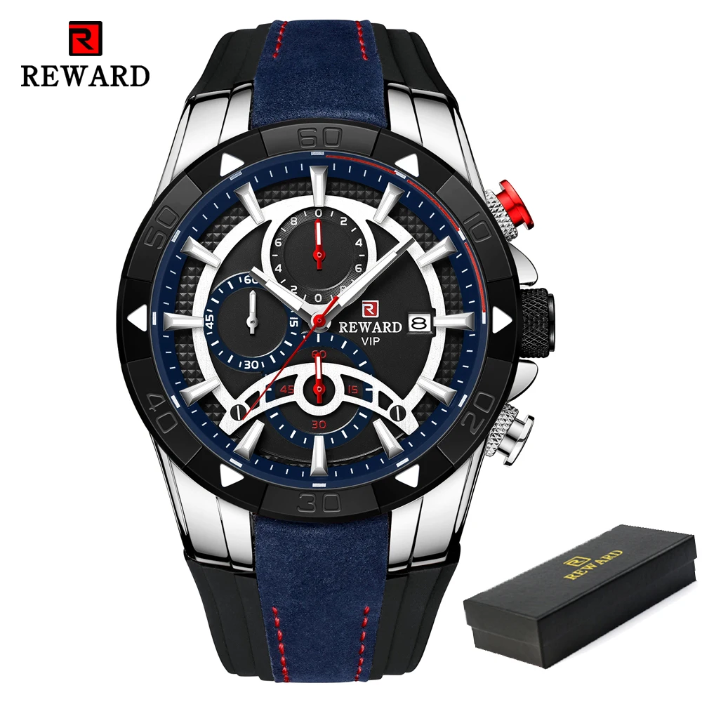 REWARD Fashion Blue Men     Waterproof Watch Men 2024 New Big Dial  Wrist Watch - £108.11 GBP