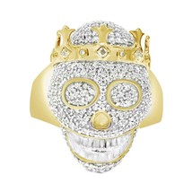 Men&#39;s Crown Skull Ring Brilliant Cut Simulated Diamond 14k Yellow Gold Plated - £375.23 GBP