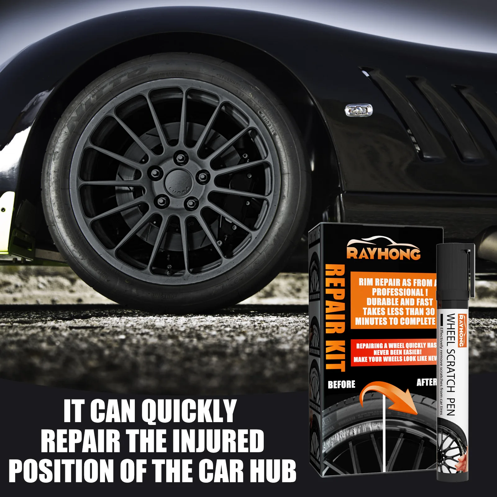 Car DIY Alloy Wheel Repair Adhesive Kit - General Purpose Black Paint Fi... - £10.31 GBP
