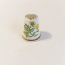 Floral Spode Thimble Vintage Fine Bone China England Yellow Flowers Green Leaves - £9.55 GBP