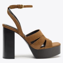 ZARA BNWT 2025. BROWN PLATFORM LEATHER SPLIT SUEDE SANDALS. 1341/610/700 - $105.22
