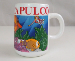 Vintage Acapulco Souvenir Collectible 4&quot; Coffee Cup Scuba Diving W/ Fish... - $7.75