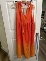 Women’s Large Emery Rose Ombré Orange Sundress Sleeveless Maxi NWT Tassel Neck - £8.19 GBP