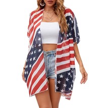 American Flag Kimono For Women Patriotic Shirt Blouse Memorial Day 4Th Of July O - £26.74 GBP