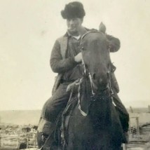 Horse Western Old Found Photo BW Horseback Rider Smoking Vintage Photograph - $9.89