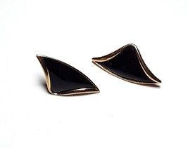 TRIFARI Black Enamel Gold Tone Triangle Pierced Stud Earrings - $11.38
