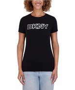 DKNY Womens T-Shirt Black Short Cap Sleeves Crewneck Logo Relaxed Fit - $45.12 CAD