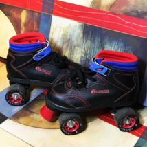 Chicago Boys&#39; Quad Roller Skates Size 3 Black/Red/Blue Sidewalk Skates Hook Loop - £14.17 GBP