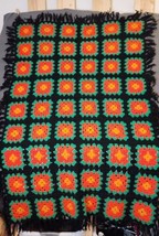 VTG Afghan Hand Crocheted Granny Square Multi-Color Throw Blanket Roseanne 40x60 - £27.49 GBP