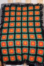 VTG Afghan Hand Crocheted Granny Square Multi-Color Throw Blanket Roseanne 40x60 - £28.00 GBP