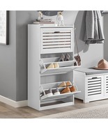 Fsr108-W, White 3 Flip-Drawers Shoe Cabinet, Shoe Rack, Shoe Storage Bench - £148.10 GBP