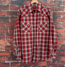 Lucky Brand Men&#39;s Long Sleeve Casual Shirt XXL Red Plaid w Pearl Snaps - £23.88 GBP