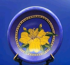 Janis Childs Florida Keys.. Wooden blue Bowl Yellow Hibiscus Hand Paint ... - £18.48 GBP