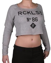 Young &amp; Reckless Women&#39;s Crooked No #86 Heather Gray Long Sleeve Crop To... - $17.96