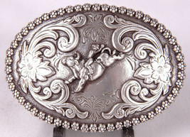NOCONA Belt Buckle-Rodeo Western Bull Cowboy-Stamped-Vtg-Silver Tone - $23.36