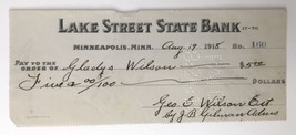 Lake Street State Bank Minneapolis Minnesota Antique Check 1918 #160 8/1... - £7.84 GBP