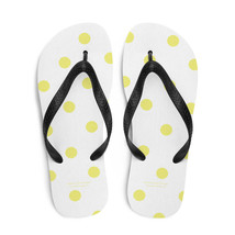 Autumn LeAnn Designs® | Adult Flip Flops Shoes, Polka Dots, White &amp; Yellow - £19.65 GBP