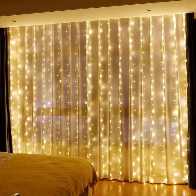 2023 Curtain LED String Lights Christmas Decoration Remote Control Holiday Weddi - £58.53 GBP