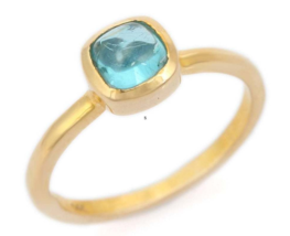 Cushion Cut Natural Aquamarine Gemstone Ring in 14K Yellow Gold - £225.19 GBP