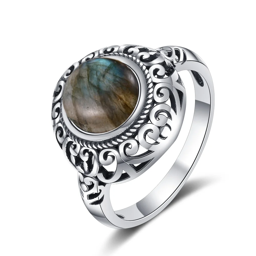 Vintage Natural Blue Sandstone Moonstone Ring 925 Sterling Silver Labradorite Ho - £17.57 GBP