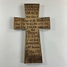 Burton + Burton Wall Cross Wood Burn Rugged Amazing Grace Power in the Blood 15&quot; - £14.71 GBP