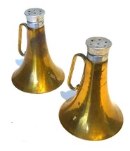 Vintage Brass Horn / Megaphone Salt &amp; Pepper Shakers w/ Glass Interior - £8.85 GBP