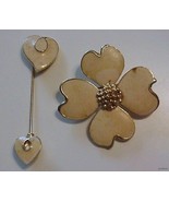 Vtg DOGWOOD Brooch &amp; Matching Enamel Hatpin - £37.04 GBP